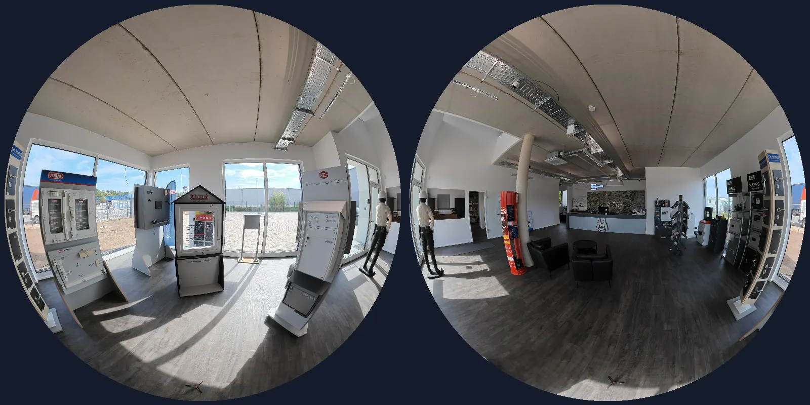 Rohbild der 360°-Kamera mit zwei Fischaugen-Ansichten, Kundenbeispiel SaltoKS Köln